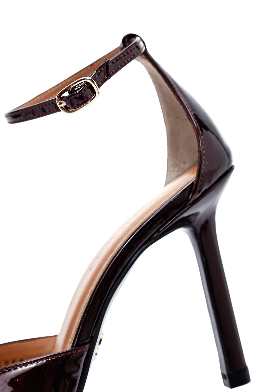 Women's Burgundy Ankle Buckle Thin Heel Patent Leather Shoes