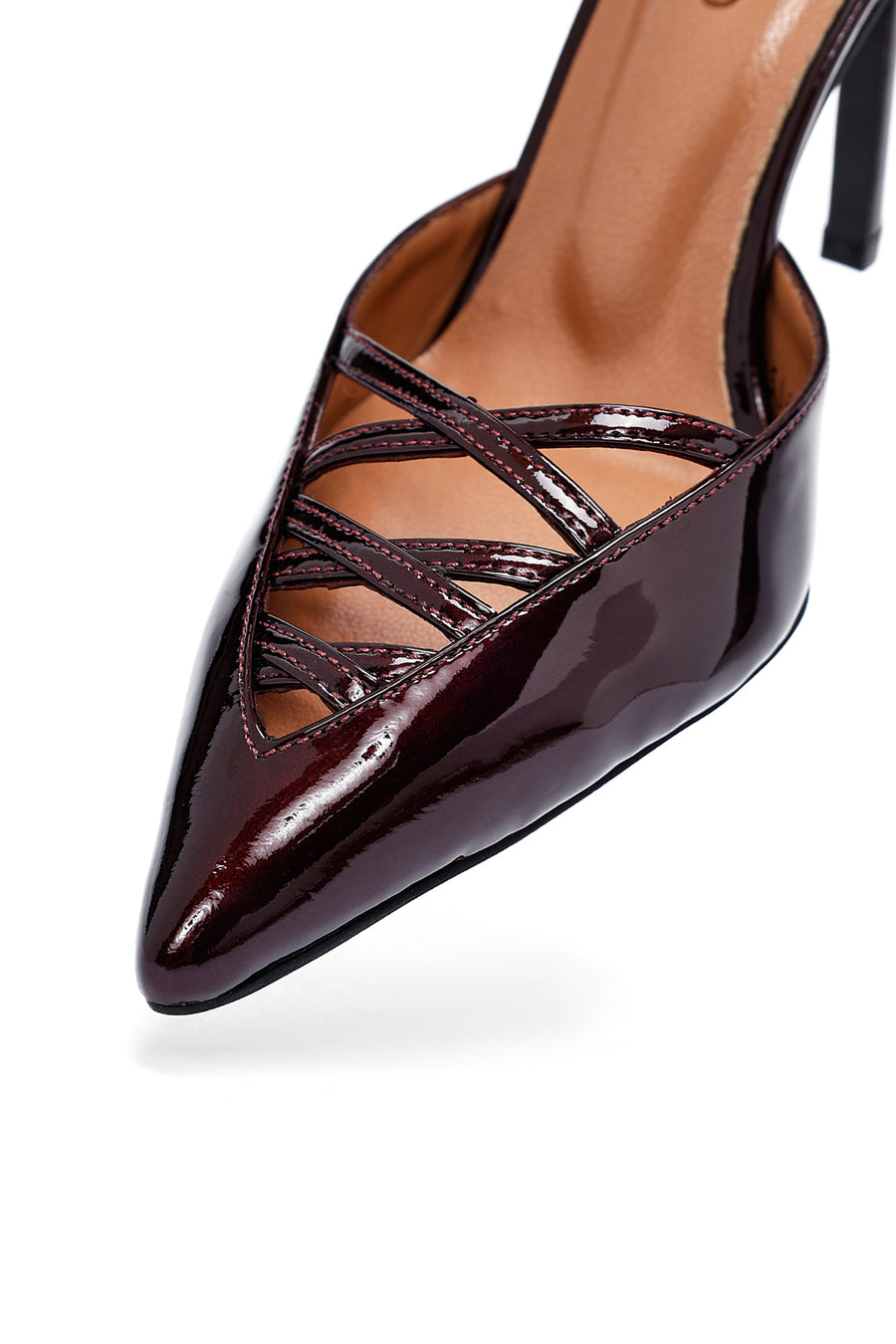 Women's Burgundy Ankle Buckle Thin Heel Patent Leather Shoes