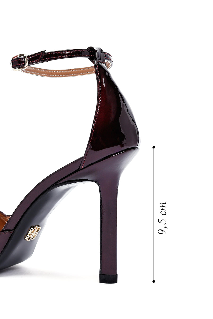 Women's Burgundy Ankle Buckle Thin Heel Patent Leather Shoes