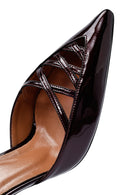 Women's Burgundy Ankle Buckle Thin Heel Patent Leather Shoes | Derimod