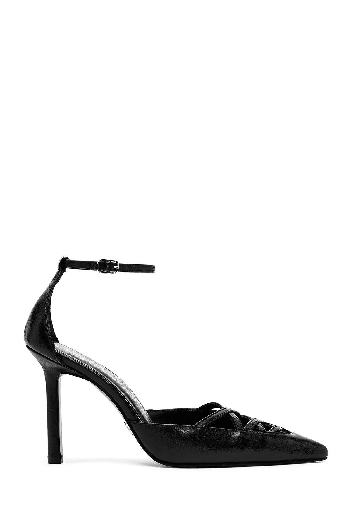 Women's Black Ankle Buckle Thin Heel Leather Shoes 25SFD162018 | Derimod