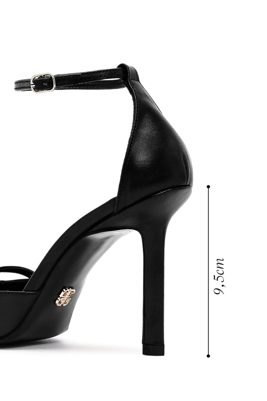 Women's Black Ankle Buckle Thin Heel Leather Shoes