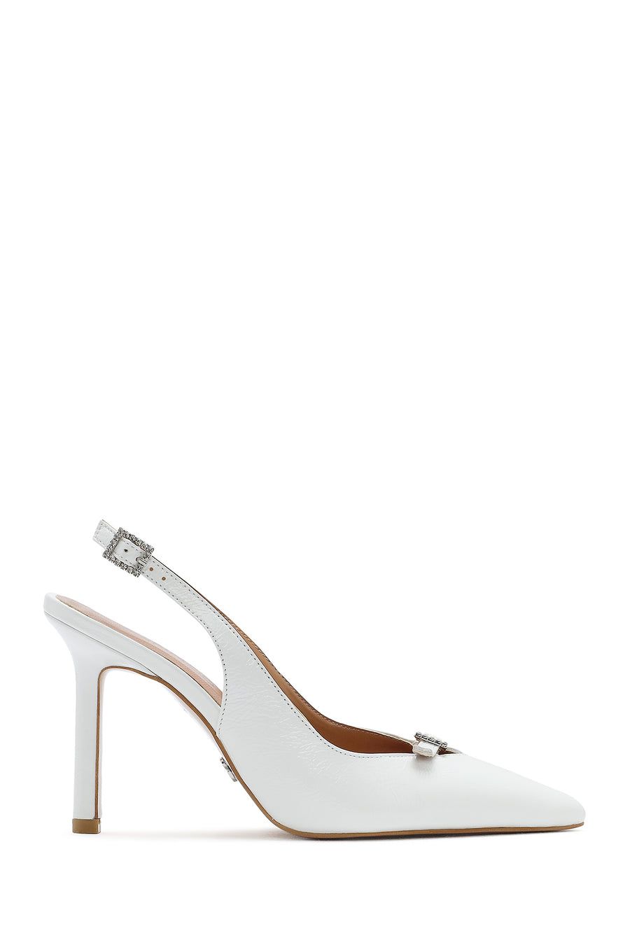 Women's White Ankle Buckle Open Back Thin Heel Leather Shoes 25SFD162316 | Derimod
