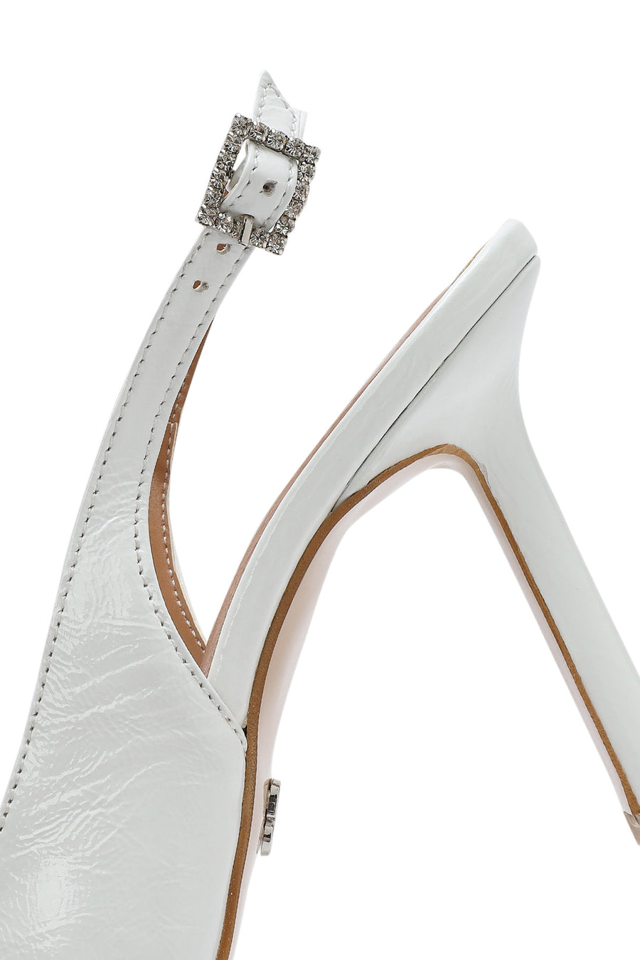 Women's White Ankle Buckle Open Back Thin Heel Leather Shoes