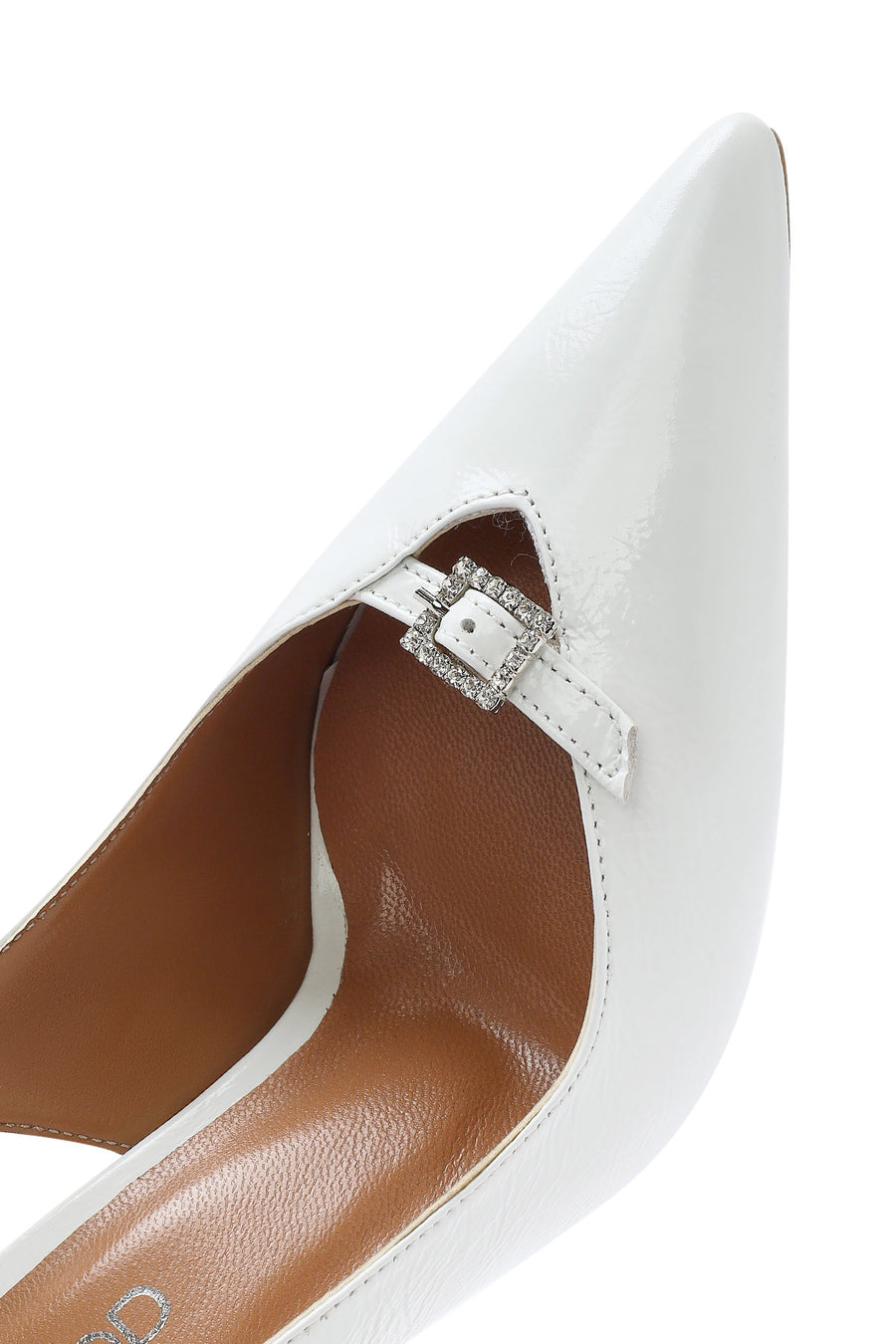 Women's White Ankle Buckle Open Back Thin Heel Leather Shoes