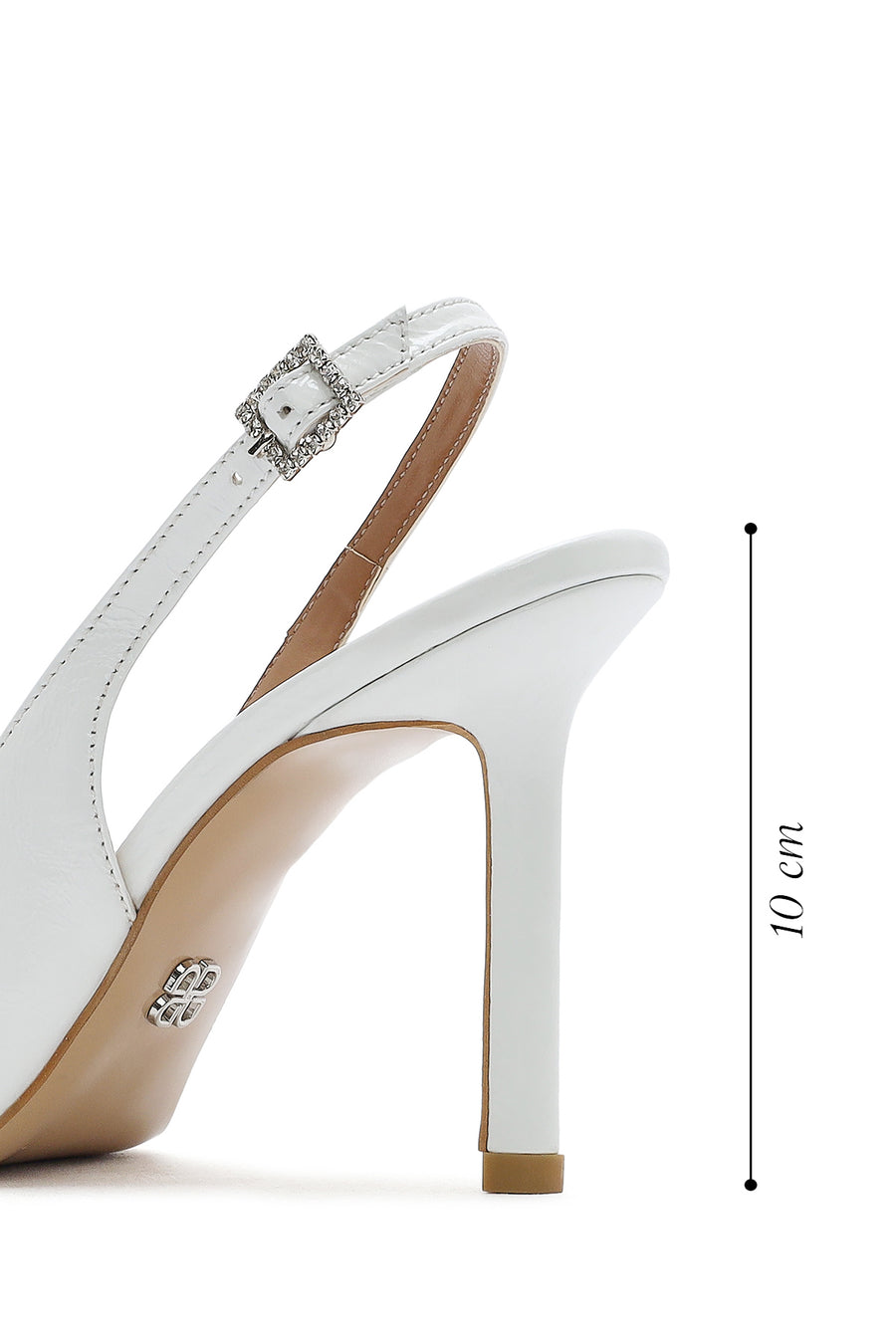 Women's White Ankle Buckle Open Back Thin Heel Leather Shoes