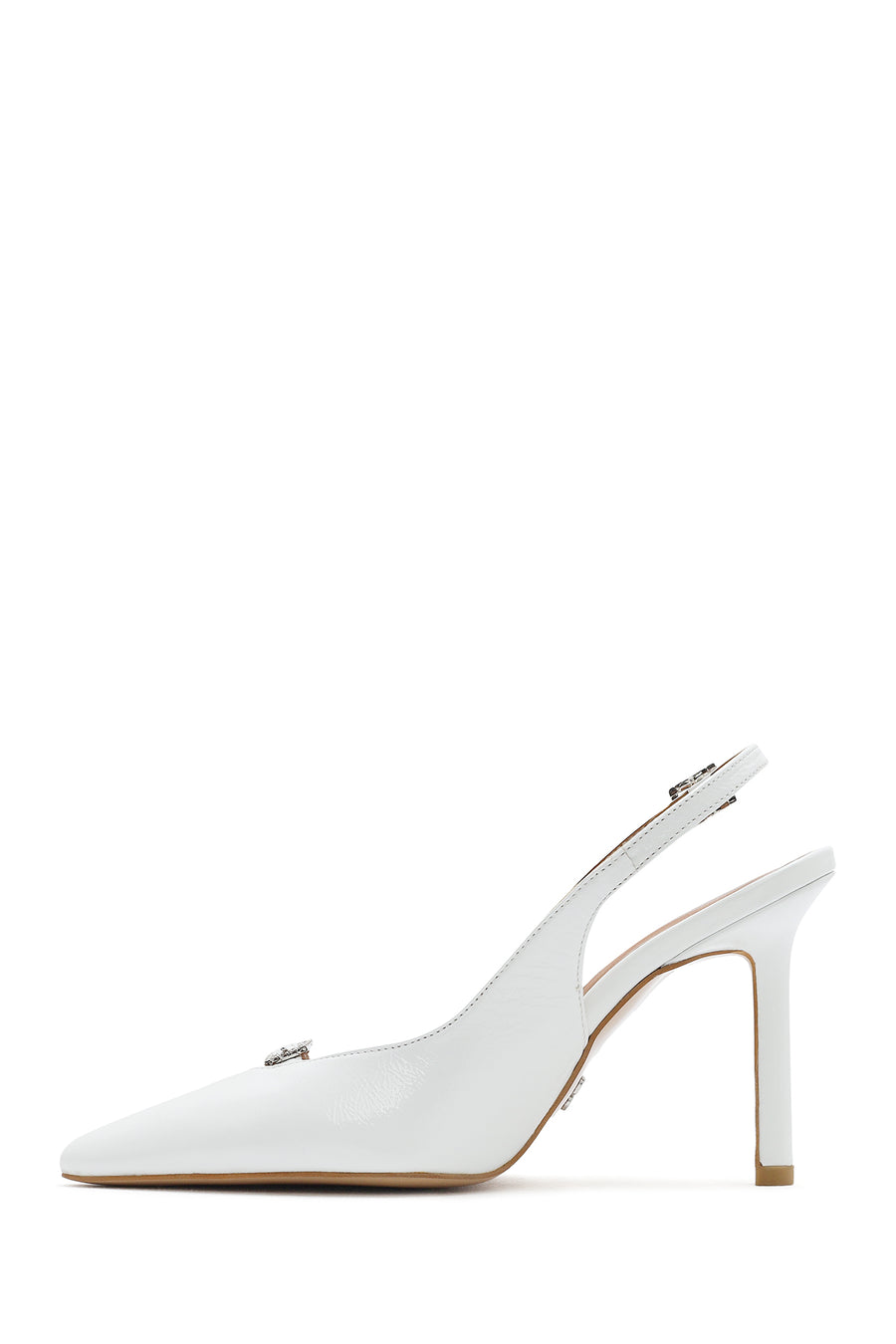 Women's White Ankle Buckle Open Back Thin Heel Leather Shoes