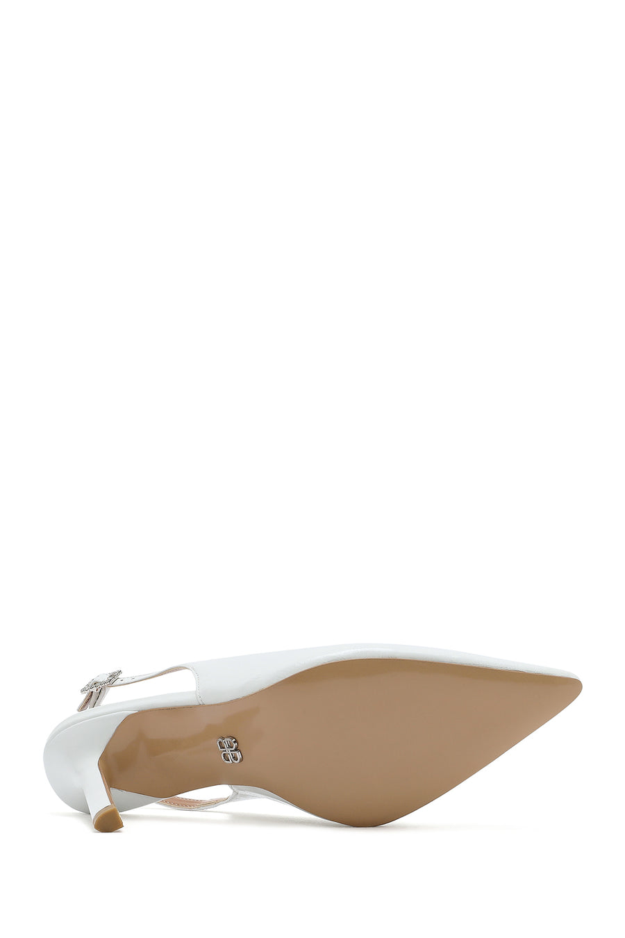 Women's White Ankle Buckle Open Back Thin Heel Leather Shoes