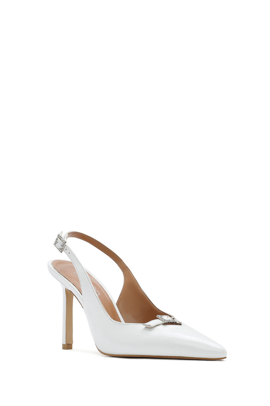 Women's White Ankle Buckle Open Back Thin Heel Leather Shoes