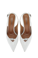 Kadın Beyaz Bilekten Tokalı Arkası Açık İnce Topuklu Deri Ayakkabı | Derimod