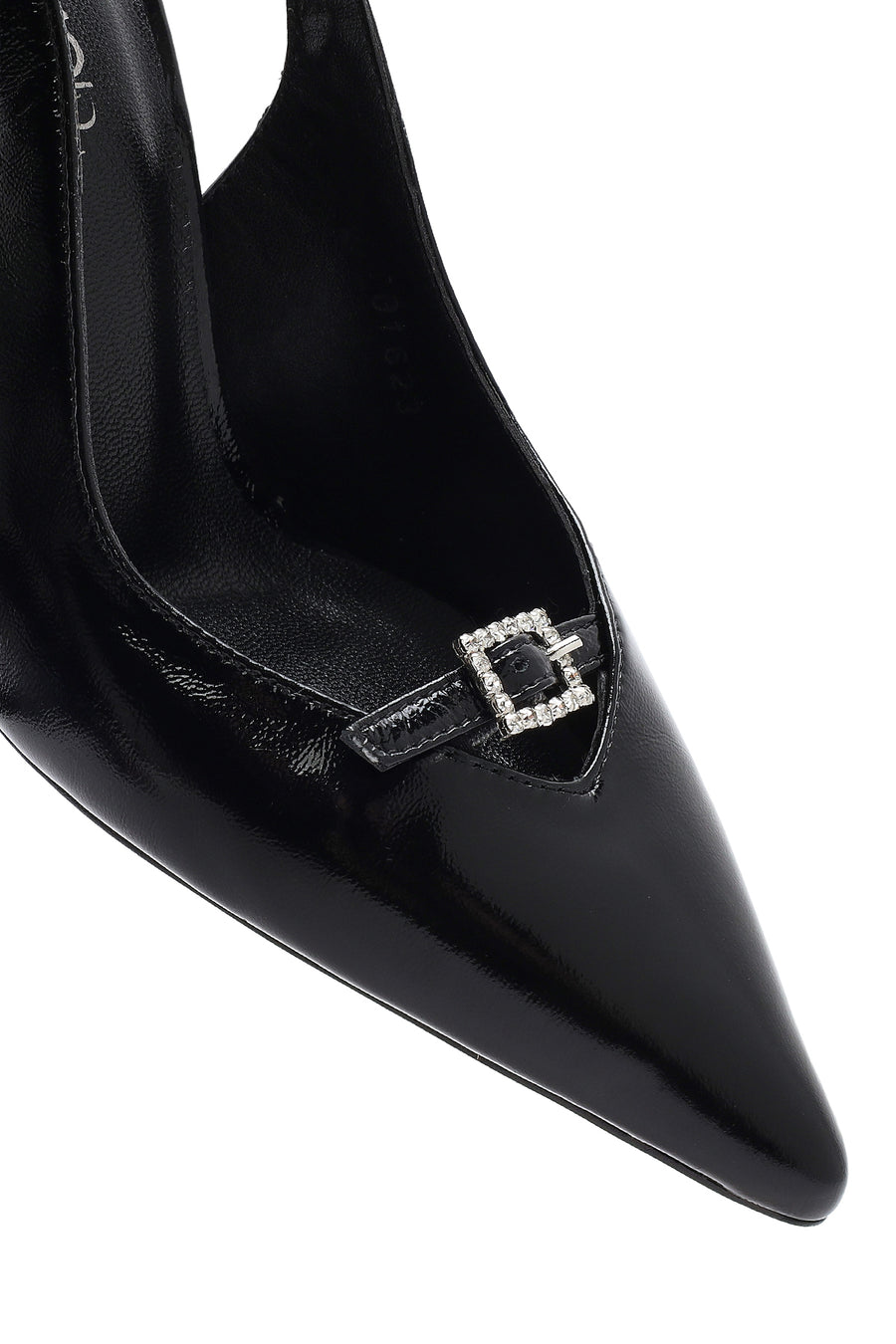 Women's Black Ankle Buckle Open Back Thin Heel Leather Shoes