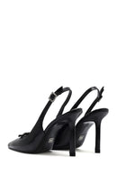 Kadın Siyah Bilekten Tokalı Arkası Açık İnce Topuklu Deri Ayakkabı | Derimod