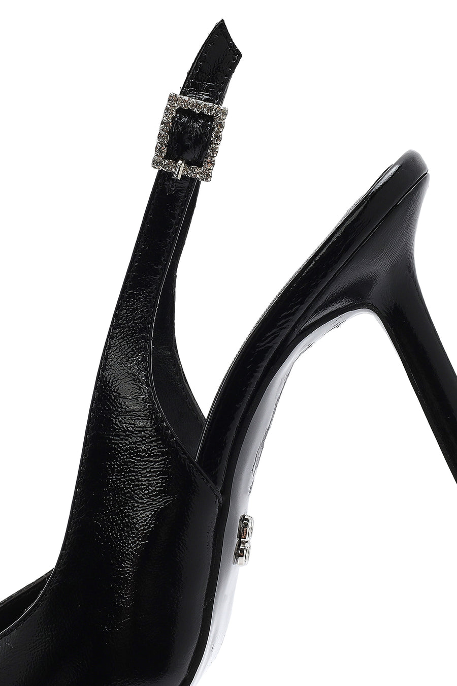 Women's Black Ankle Buckle Open Back Thin Heel Leather Shoes