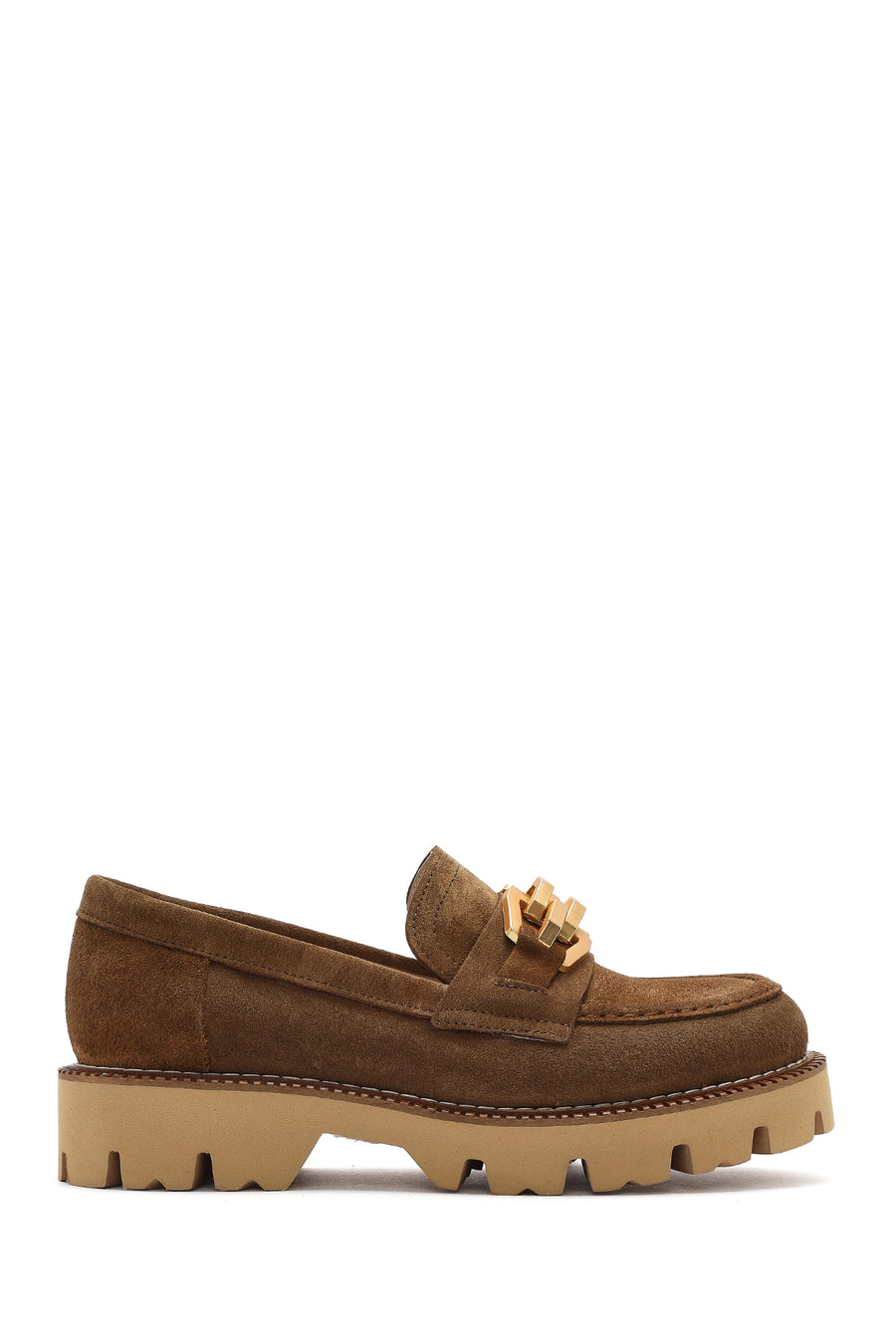 Kadın Taba Tokalı Kalın Tabanlı Süet Deri Maskülen Loafer 25SFD180310 | Derimod