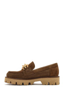 Women's Brown Buckled Thick Soled Suede Leather Masculine Loafer | Derimod