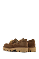 Women's Brown Buckled Thick Soled Suede Leather Masculine Loafer | Derimod