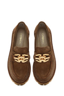 Women's Brown Buckled Thick Soled Suede Leather Masculine Loafer | Derimod