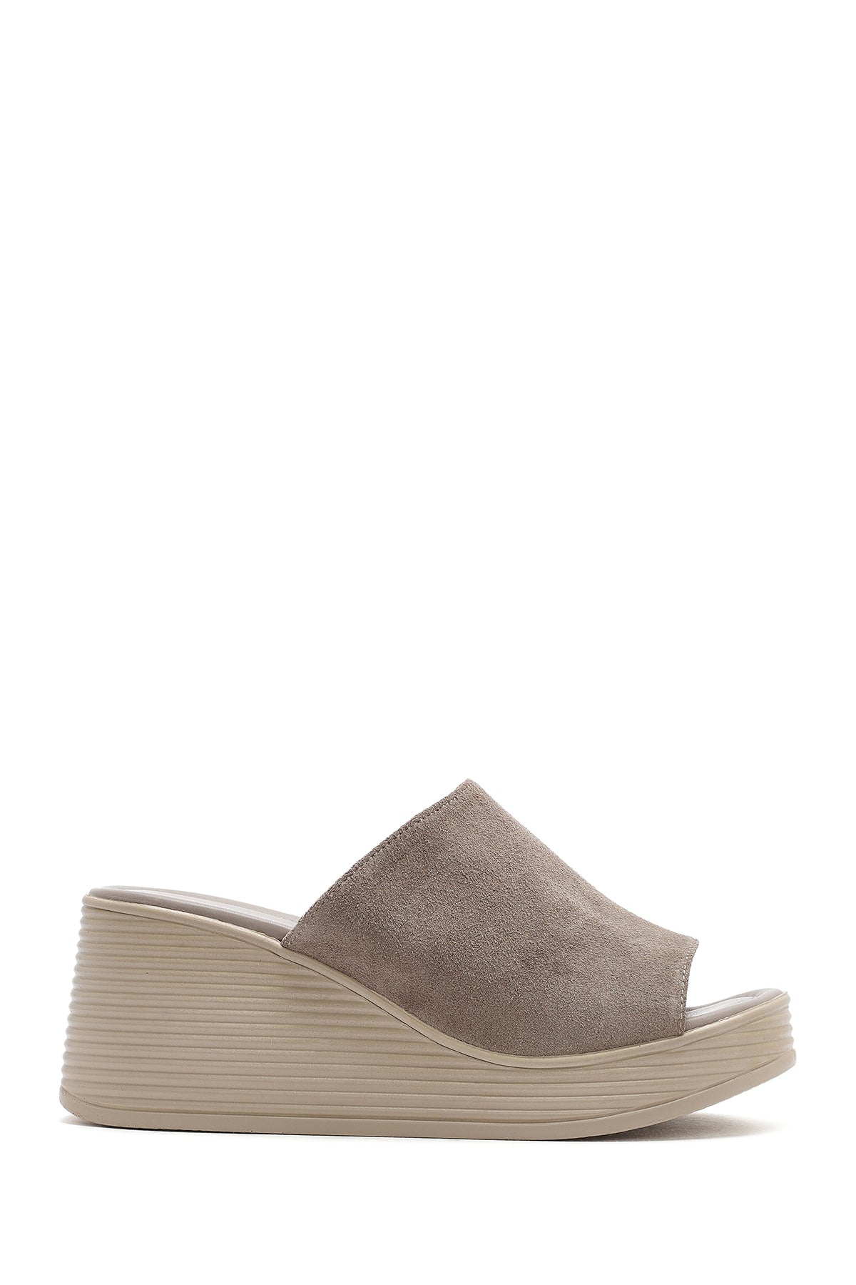 Kadın Gri Dolgu Topuklu Süet Deri Terlik 25SFD181010 | Derimod