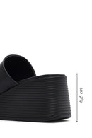 Women's Black Wedge Heeled Leather Slippers | Derimod