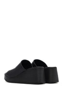 Women's Black Wedge Heeled Leather Slippers | Derimod