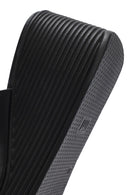 Women's Black Wedge Heeled Leather Slippers | Derimod