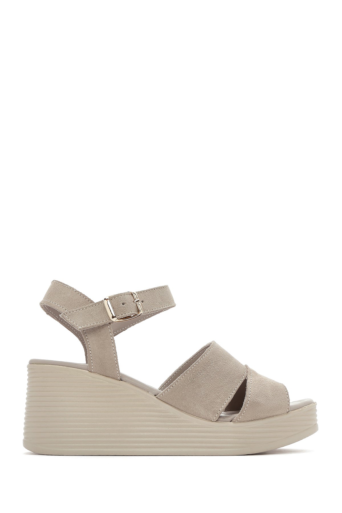 Women's Grey Wedge Heeled Suede Leather Sandals 25SFD181110 | Derimod