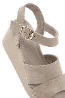 Women's Grey Wedge Heeled Suede Leather Sandals | Derimod