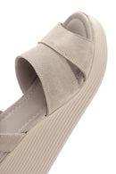 Women's Grey Wedge Heeled Suede Leather Sandals | Derimod