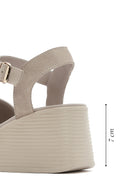 Women's Grey Wedge Heeled Suede Leather Sandals | Derimod