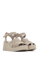 Women's Grey Wedge Heeled Suede Leather Sandals | Derimod