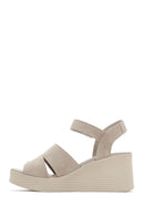 Women's Grey Wedge Heeled Suede Leather Sandals | Derimod