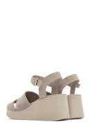 Women's Grey Wedge Heeled Suede Leather Sandals | Derimod