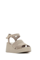 Women's Grey Wedge Heeled Suede Leather Sandals | Derimod