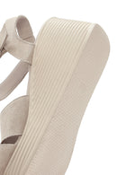 Women's Grey Wedge Heeled Suede Leather Sandals | Derimod