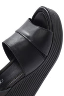 Women's Black Ankle Strap Wedge Heel Leather Sandals | Derimod