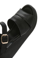 Women's Black Ankle Strap Wedge Heel Leather Sandals | Derimod