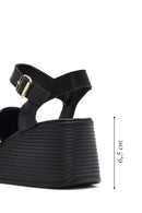 Women's Black Ankle Strap Wedge Heel Leather Sandals | Derimod