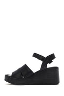 Women's Black Ankle Strap Wedge Heel Leather Sandals | Derimod