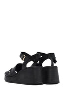 Women's Black Ankle Strap Wedge Heel Leather Sandals | Derimod