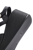 Women's Black Ankle Strap Wedge Heel Leather Sandals | Derimod