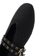 Kadın Siyah Çift Tokalı Hasır Deri Babet | Derimod