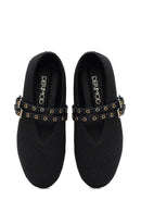 Kadın Siyah Çift Tokalı Hasır Deri Babet | Derimod