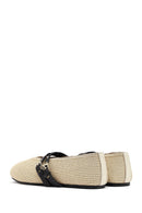 Kadın Bej Çift Tokalı Hasır Deri Babet | Derimod