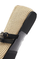 Kadın Bej Çift Tokalı Hasır Deri Babet | Derimod