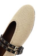 Kadın Bej Çift Tokalı Hasır Deri Babet | Derimod