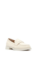 Women's Cream Leather Masculine Loafer | Derimod
