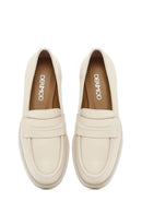 Women's Cream Leather Masculine Loafer | Derimod