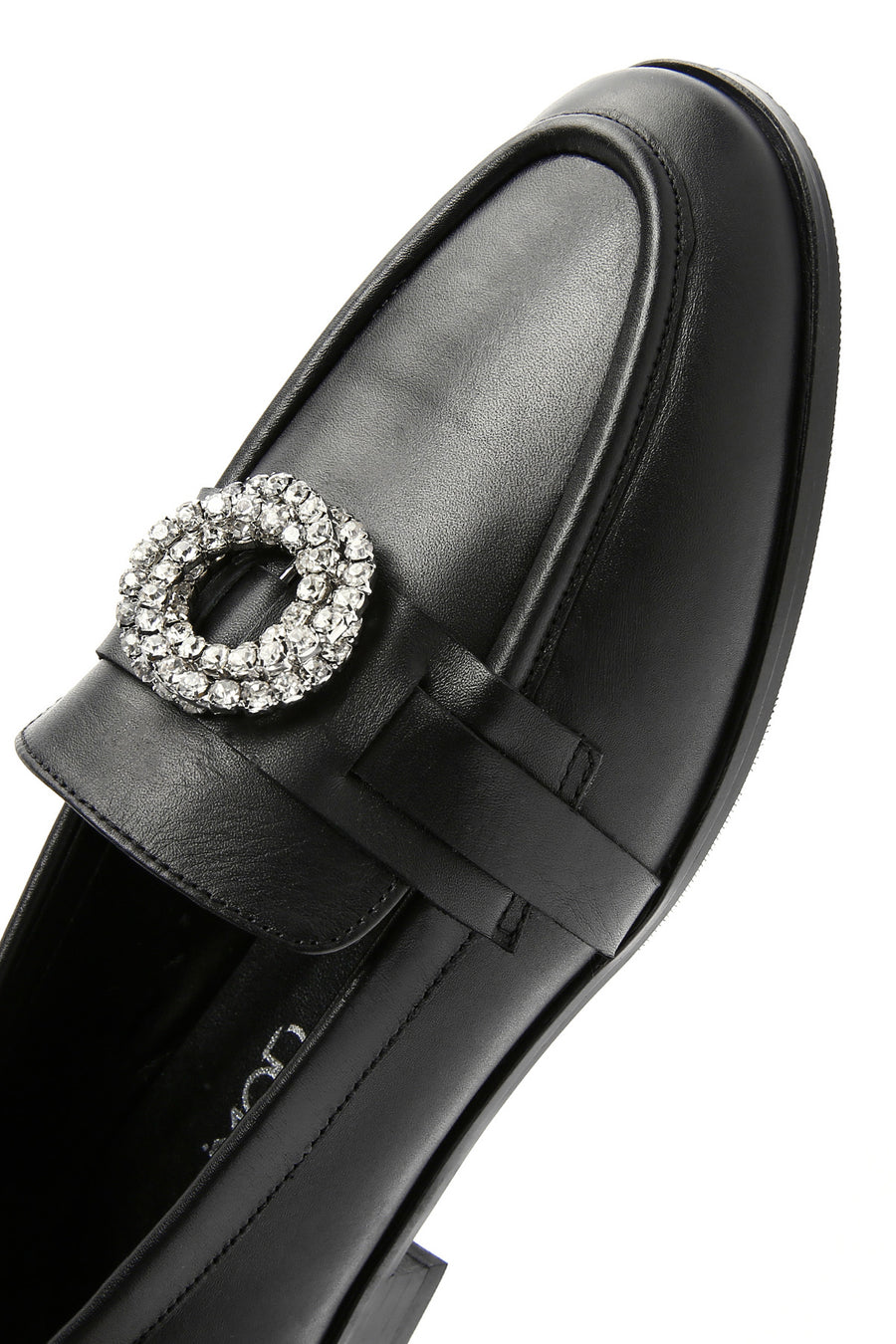 Kadın Siyah Tokalı Deri Maskülen Loafer