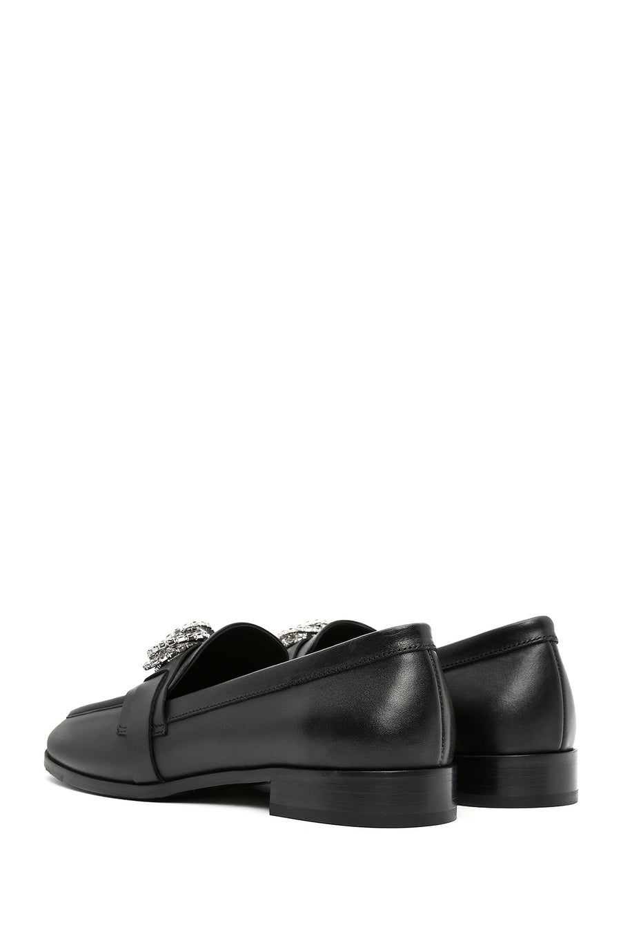 Kadın Siyah Tokalı Deri Maskülen Loafer