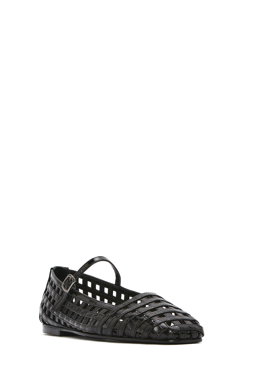 Women's Black Striped Patent Leather Ballerinas